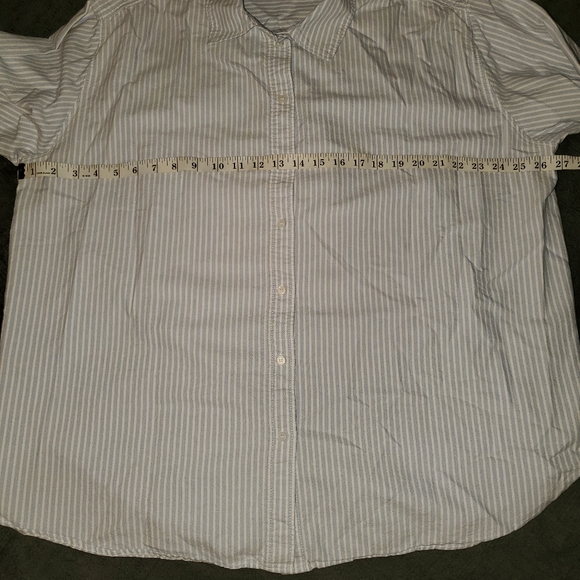 H&M blue and white white stripe button down shirt blouse - Picture 8 of 11